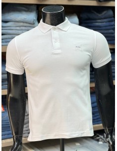 BOSS - Pull original en coton blanc avec col polo demi-manches, un must-have !