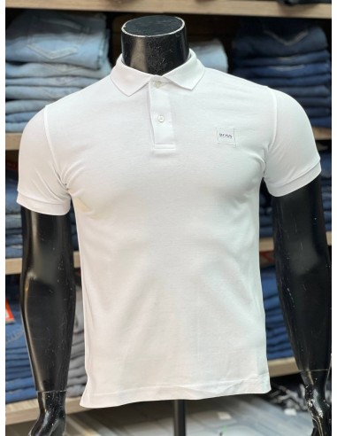 BOSS - Pull original en coton blanc avec col polo demi-manches, un must-have !