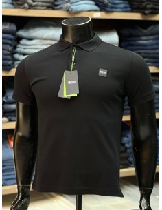 BOSS - Pull original en coton noir avec col polo demi-manches, un must-have !