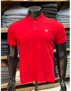 BOSS - Pull original en coton rouge avec col polo demi-manches, un must-have !