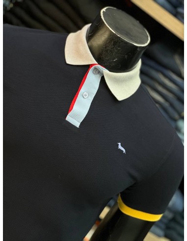 Pull Harmont & Blaine Noir Col Polo Bleu demi-manches - Élégance décontractée