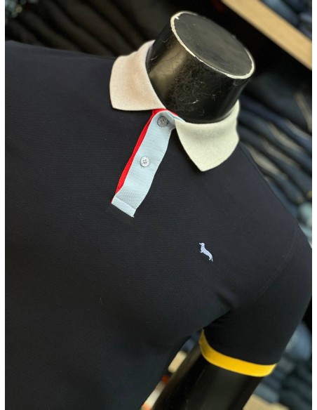 Pull Harmont & Blaine Noir Col Polo Bleu demi-manches - Élégance décontractée