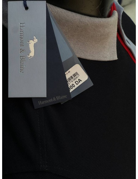 Pull Harmont & Blaine Noir Col Polo Bleu demi-manches - Élégance décontractée