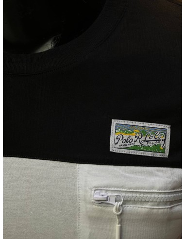 Pull Polo Ralph Lauren Noir noir avec bande blanche demi-manches l Élégance décontractée