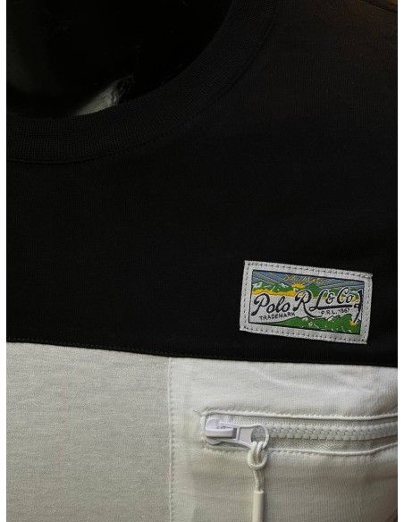 Pull Polo Ralph Lauren Noir noir avec bande blanche demi-manches l Élégance décontractée