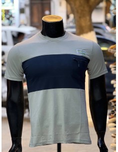 Pull Polo Ralph Lauren gris avec bande bleue demi-manches l Élégance décontractée