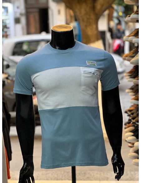 Pull Polo Ralph Lauren bleu ciel avec bande blanche demi-manches l Élégance décontractée