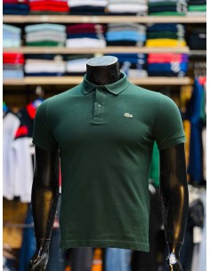 Pull Lacoste Vert militaire Col Polo Demi manches Elegance et Decontraction